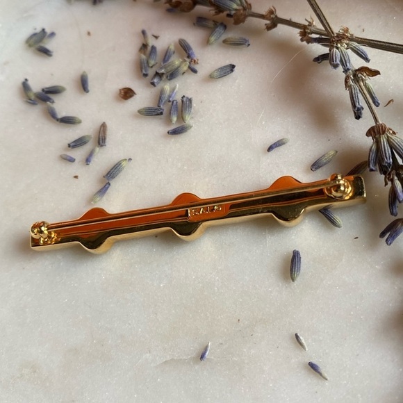 Swarovski S.A.L bar gold tone pin with green and white crystals - Picture 5 of 15